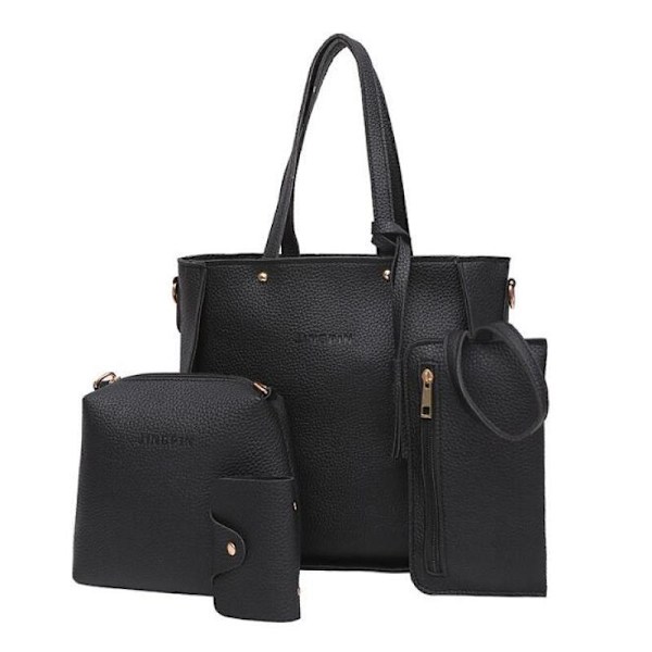 Handbag ladies shoulder bag handbags, 4-piece set black