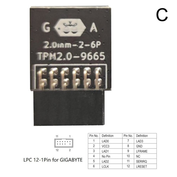 GIGABYTE TPM-turvamoduuli (12-nastainen 12-1) TPM2.0-yhteensopiva Pla For GIGABYTE LPC 12PIN  One-size