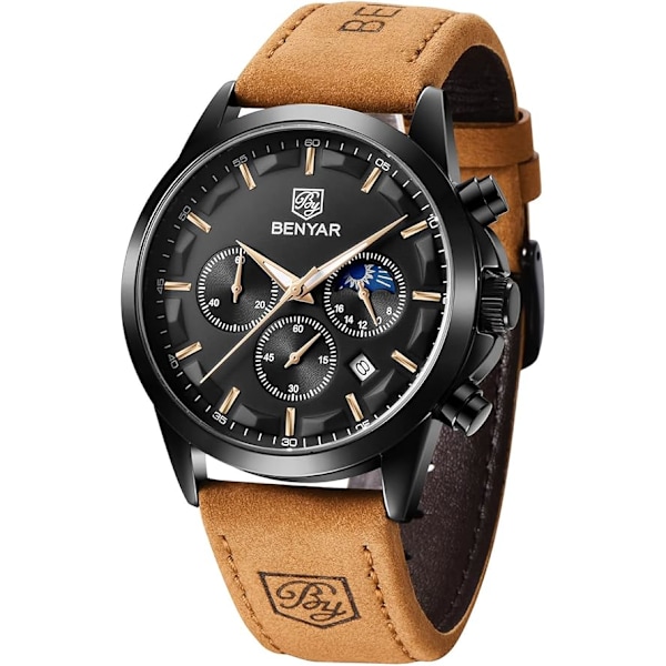 Herreklokke Analog Kvarts Urverk Kronograf Stilig Casual Business Armbåndsur Vanntett Lysende Datoklokker Elegant Gave til Menn[GKS]