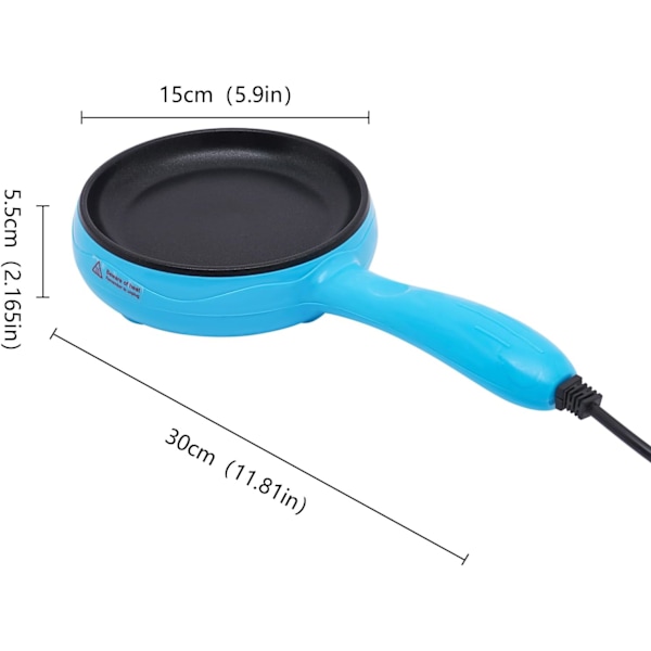 Mini Elektrisk Stegepande 6 Tommer Rund Form Elektrisk Køkken Stegepande med Træspatel 450W Rustfrit Stål Stegepande (Blå) Blue