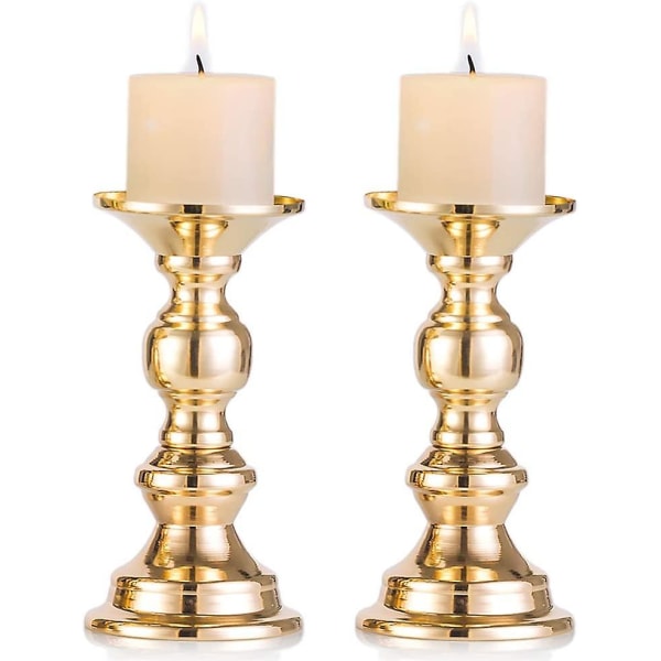 Set Of 2 Candlestick Metal Pillar Candle Holders