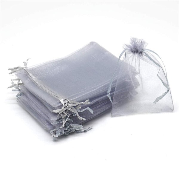 50 stk. Gennemsigtige Chiffon Organzaposer Julehalloween Bryllup Fødselsdagsfest Slik Gaveæsker Smykkeemballageposer Grå Grey 15x20cm