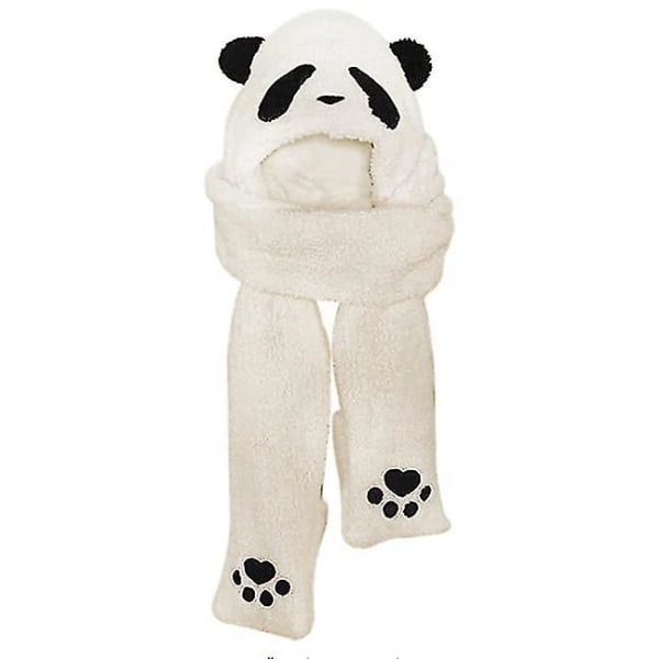 Vinter Söt Panda Hat Scarf Handskar 3 i 1 Plysch Hooded Scarf Mitten