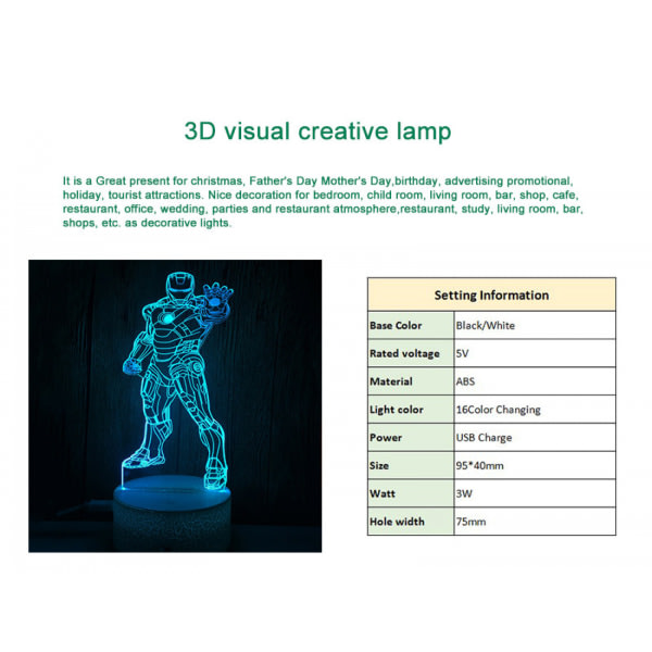 JUSTUP 3D Illusion Lamp Anime Character 3D LED Night Light Touch Fjärrkontroll för barn inredning i sovrummet -- Stil 5（Common Base）