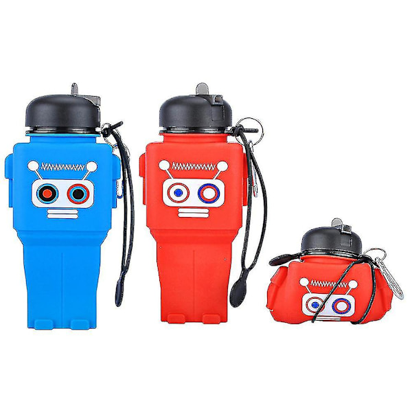 Robotin muotoinen silikoninen vesikuppi, kannettava, helppo puhdistaa, myrkytön silikonipullo Blue