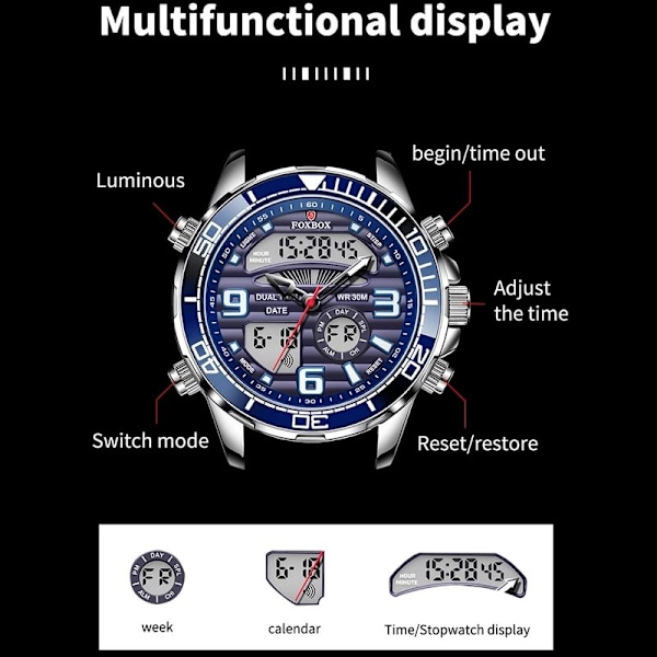 2023 Toppmærkes Luksuriøse Digitale Herreur Toppluksus Sport Quartz Armbåndsur Til Mænd All Steel Militær Vandafvisende Ur+Æske silver blue