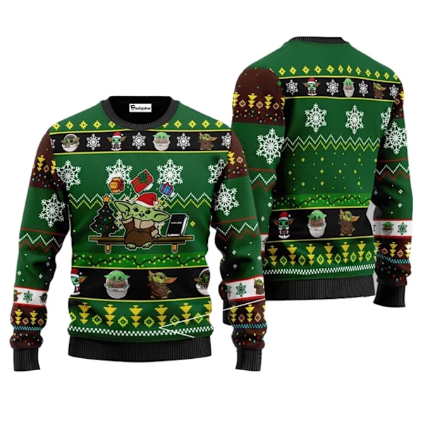 The Mandalorian och Grogu Baby Yoda Fult Julkort 2024 Merry Christmas Herrar Tröja Höst Vinter Star Wars Damtröja stil 2 style 2 XXL