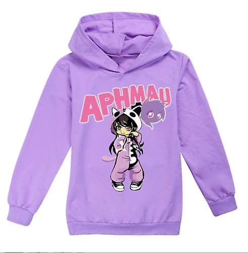 Barn Gutter Jenter Aphmau Hettegenser Langermede Topper Genser Pullover Lilla Purple 130CM 6-7Y