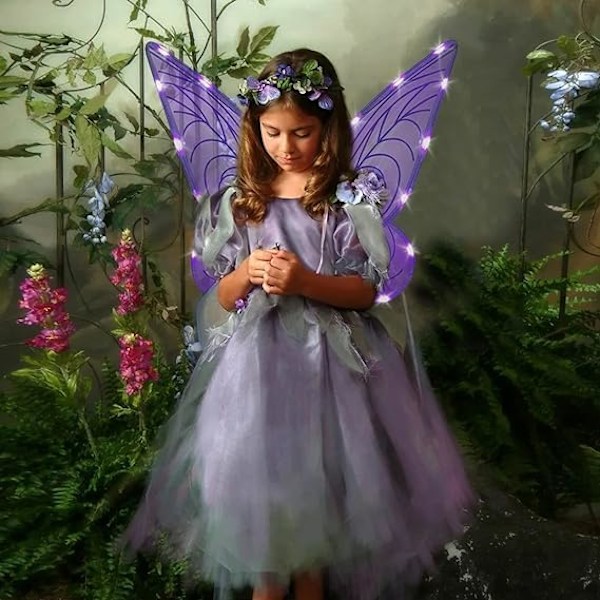 Glitrende fevinger til voksne, LED-pandebånd og tryllestave til karneval og temafester, guldsmed lilla, guldsmed lilla Dragonfly purple Parent