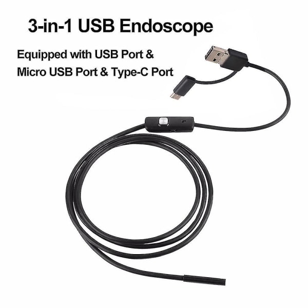 3-i-1 industrielt endoskop boreskop inspektionskamera indbygget 6 lysdioder Ip67 vandtæt Usb Type-c endoskop
