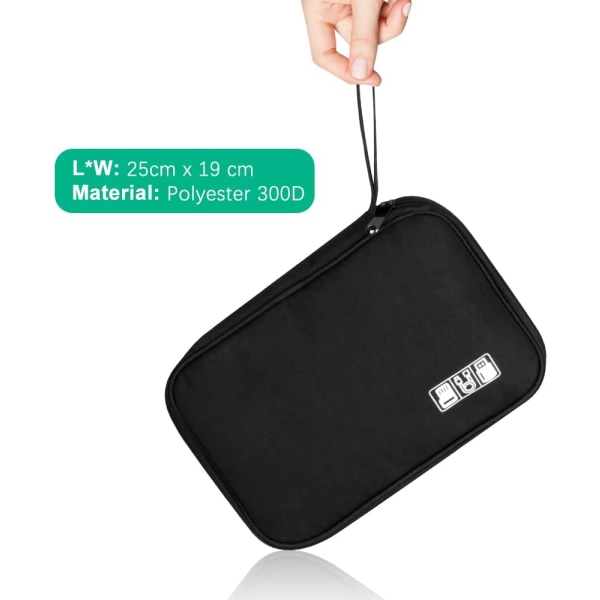 Elektronikk Tilbehørsveske, Universal Bærbar Reise Gadget Veske for USB Kabel Enhet, SD Kort, Lader Harddisk (Svart)