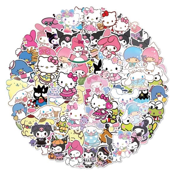 Blandede Søte Sanrio Klistremerker Cinnamoroll HelloKitty Kuromi Dekaler DIY Telefon Koffert Laptop Gitar Klistremerke