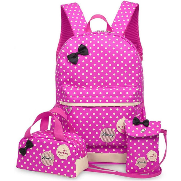 3Pcs Primary School Schoolbag Leisure Backpack Large Capacity Rose Red