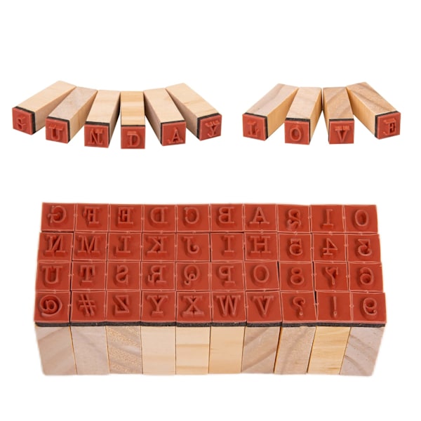 Bokstäverstämplar, 40 st trägummi stämplar - Set med versaler, siffror och symboler - Mini bokstäverstämplar och bläckkuddeset
