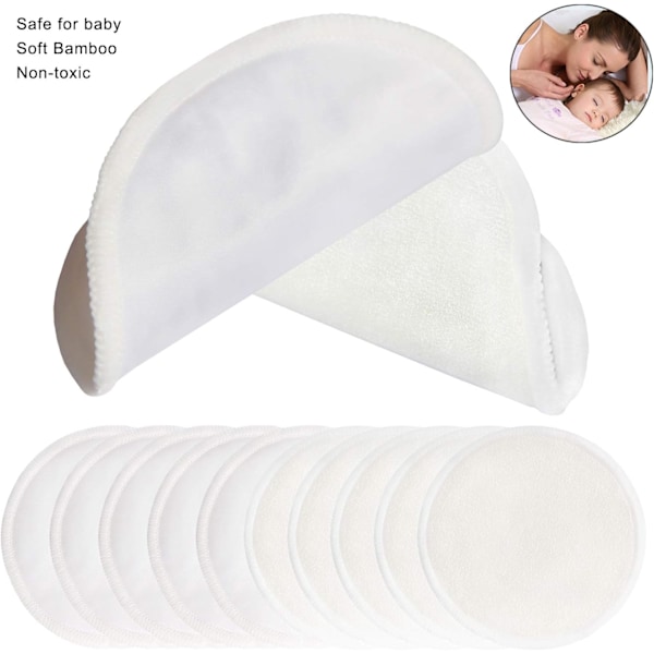 10 stk økologiske bambusfiber ammeinnlegg, vaskbare og gjenbrukbare, hypoallergeniske og superabsorberende, ammeinnlegg med 1 vaskpose