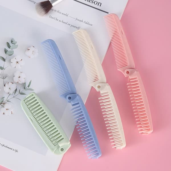 Bärbar Resefällbar Hårborste Massage Hårkam Beige
