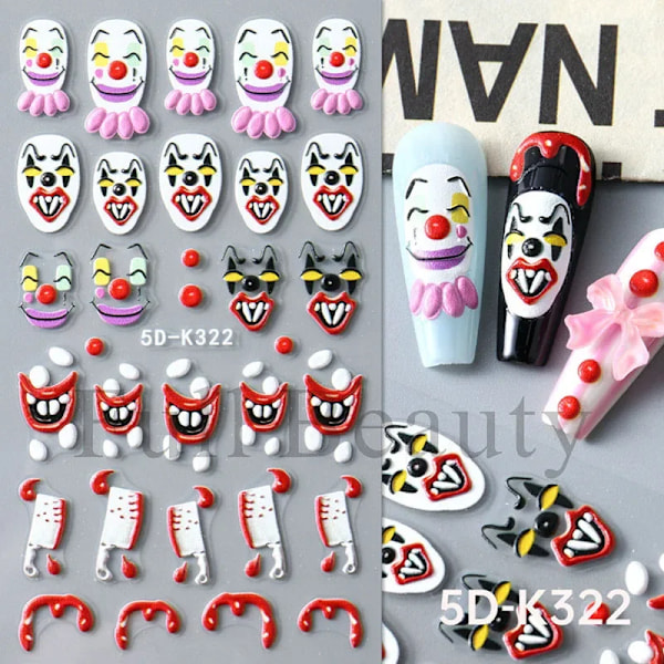 5D Halloween Veren Silmät Luut Kynsi Taide Kauhu Silmät Roska Relief Kolmiulotteinen Kynsi Tarrat Naisille & Tytölle Na Tarrat 4pcs set2