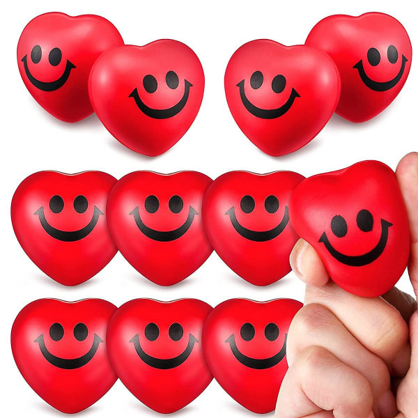 12 st Day Heart Stress Balls, röda Smile Squeeze Balls, hjärtformade skumbollar och vuxna