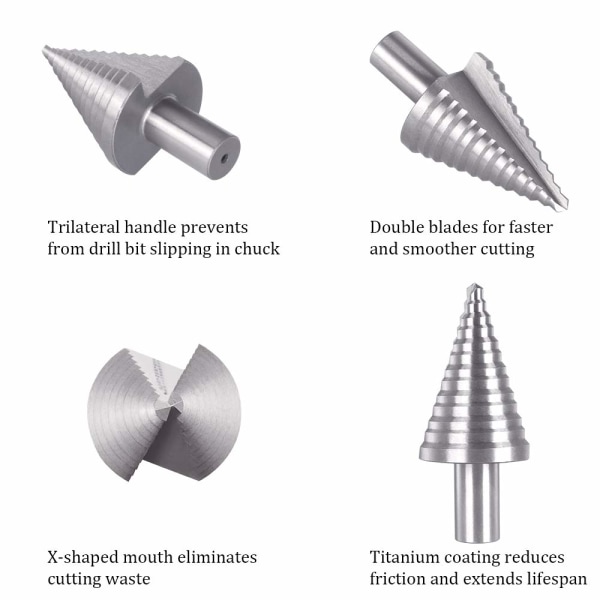 3 st metallstegsborr, 4-12/20/32 mm titan konisk triangel metallsteg försänkning, sexkantskaft för stål, trä, mässing