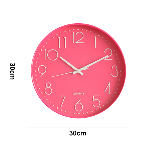 Stille veggklokke rosa 12 tommer【GKS】