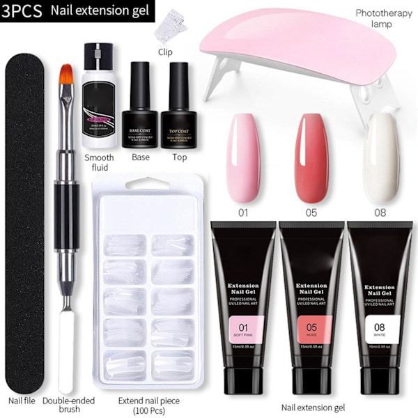 11st Nagel Förlängningslim Set DIY 15ml 3 Färg Nagel Fil Borste Verktygskit för Hemmasalong