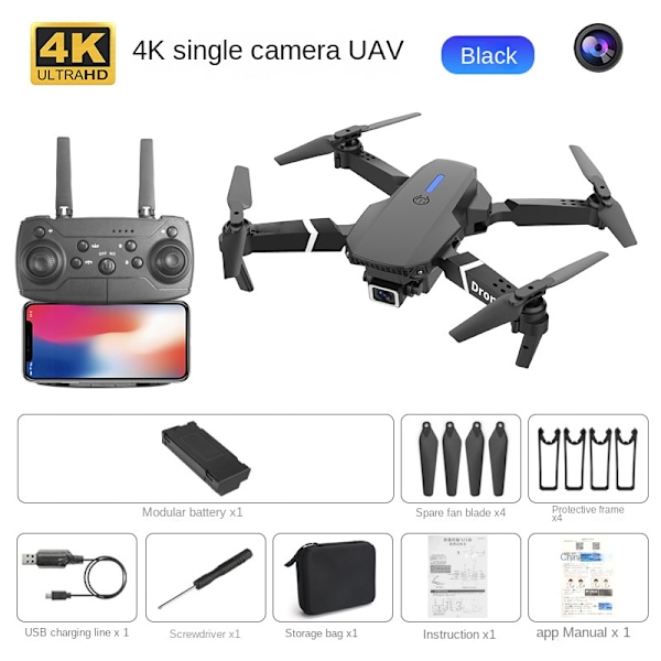 E88E525 hopfällbar drönare högupplöst flygbild huvud fast höjd quadcopter fjärrkontroll flygplan Svart 4K singelkamera Black 4K single camera Three batteries