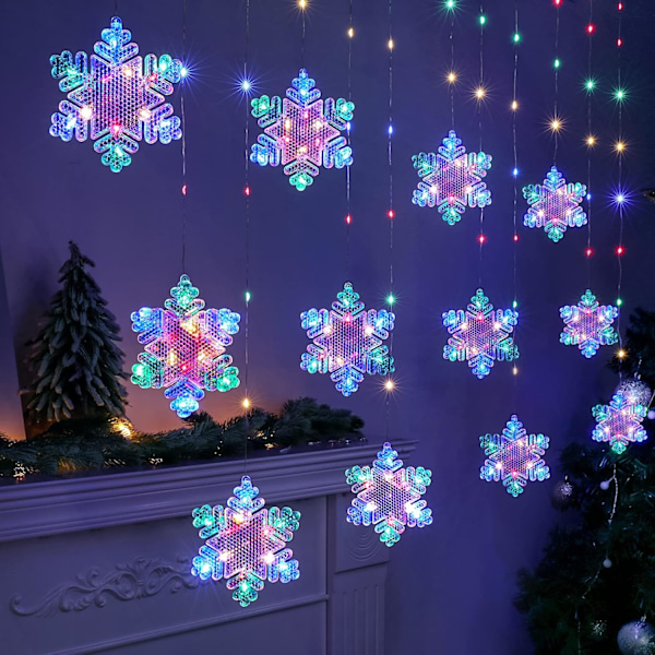 Fargerike 3m Snøflaggardin med LED-lys, USB-jullys for innendørs belysning färgglad färgglad Schneeflocken - 3m