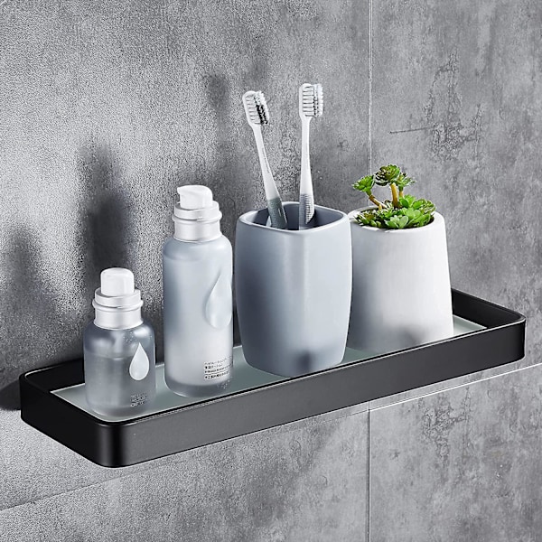 Dusjhylle Veggmontert Hylle Baderom Caddy Med Organizer Rustfri Ingen Skader Herdet Glass Aluminium Plass til kjøkkenutstyr 30