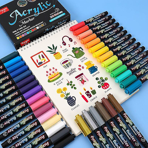 36 Färger Akrylpennor Penslar Marker Penna, För Stenmålning, Sten, Keramik, Glas, Trä, Canvas, DIY Konstmaterial Konstmarkörer