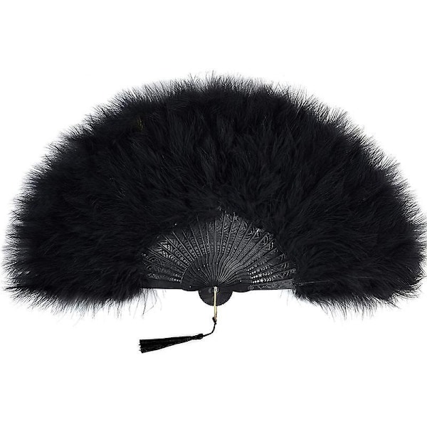 Fjer Vifte, Vintage Folde Vifte Flapper Håndvifte - Black