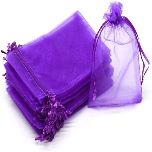 50 kpl Läpinäkyviä Chiffon Organza -pusseja Jouluun, Halloweeniin, Hääjuhliin, Syntymäpäiväjuhliin, Makeisten Lahjapusseihin, Korujen Pakkauspusseihin, Violetti violet 9x12cm