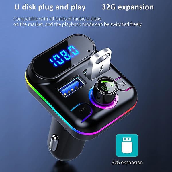 Bil Bluetooth 5.0 FM-sender Hurtig USB Biloplader MP3-afspiller Trådløst Håndfrit Bilsæt
