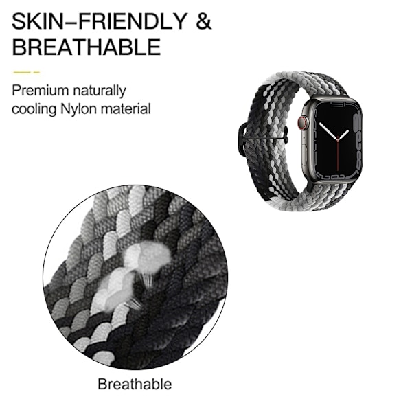Justerbart vävt nylonarmband för iWatch (42/44/45mm, Gradient Svart)