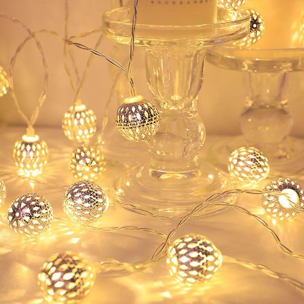 Cozyhome Marockanska Led String Lights - 6,5m Total Längd 30 Varmvita Lysdioder | Ljus krans | Marockansk orientalisk stil silverbollar