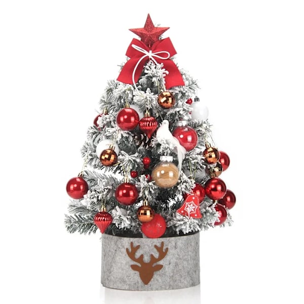 Desktop Julgran LED-ljus 60CM Mini Bord Present Xmas Tree Artificiell Julgran Navidad Ornament Hemdekoration 2023 rödvit redwhite 60CM