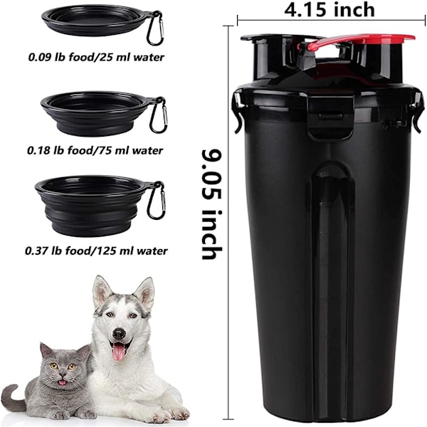Pet's Outdoor Paradise: Hundevandflaske, Bærbar Dispenser med Sammenklappelig Skål, til Gåture og Vandreture (Sort)