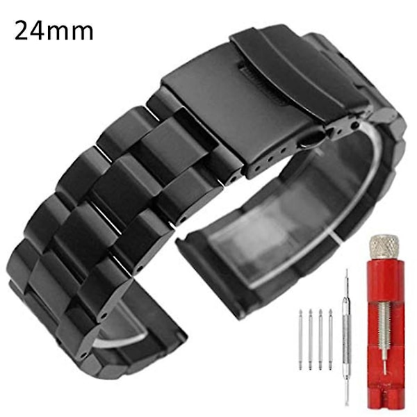 18/20/22/24mm Erstatning Dobbel Spenne Rustfritt Stål Klokkereim Armbånd 24mm 24mm Black