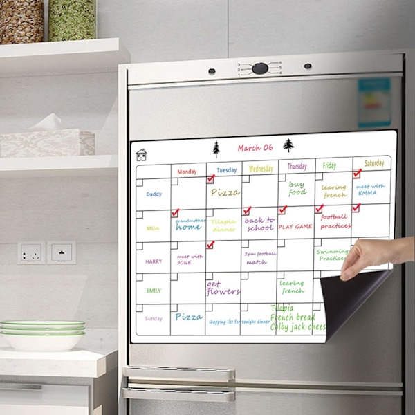 Magnetisk Ugeplanlægger - Rengørbar Kalender til Køleskab - Inkluderer Kridtmarkører og Whiteboard Svampe - Familie Organizer LZ00587 4