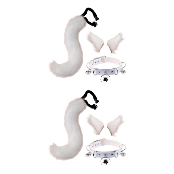 1/2/3/5 Faux Katteører og Hale Sett Halloween Fancy Dress Cosplay Hvit White 2PCS