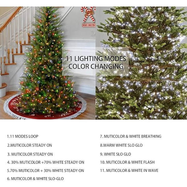 Kirkkaat 300 LED:n jouluvaloketjut, 30,5 metriä, kytkettävät, vedenkestävät, lämpimän valkoiset ja moniväriset Warm White & Multi-colored 300 LEDs
