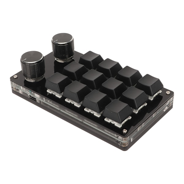 Mini 12-tasters tastatur med 2 knotter, blå brytere, DIY, programmerbar, kablet tilkobling, Plug and Play, enhånds mekanisk tastatur, svart