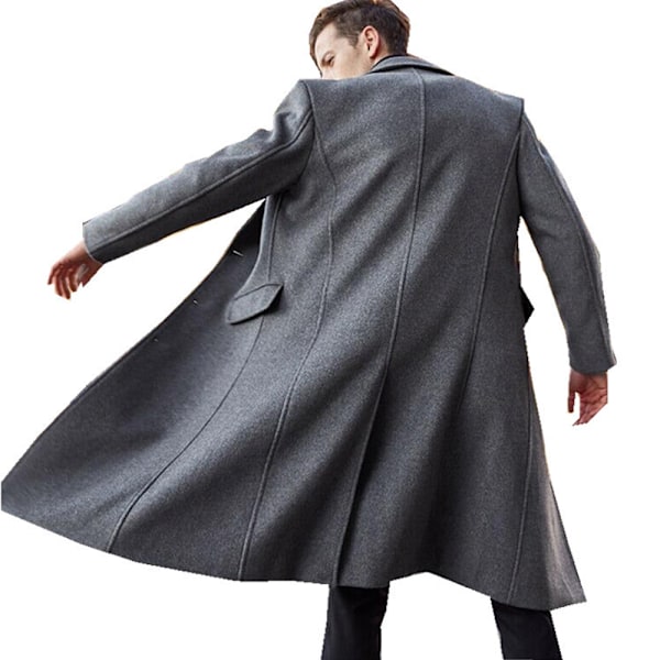 Herrejakke lang trenchcoat herre Trenchcoat enkeltknappet Sort[GKS]