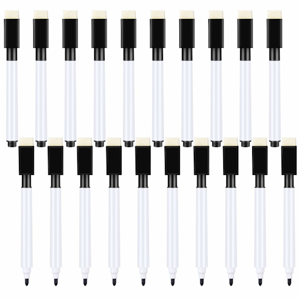 20 små whiteboard tusser - sorte whiteboard tusser med viskelæder, fin spids, whiteboard tusser til børn (sort)