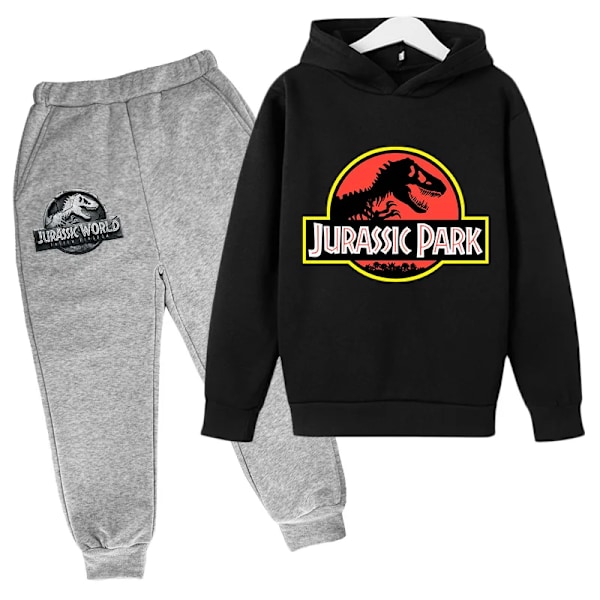 Jurassic Park Dinosaurier Barnkläder Hoodies + Set Pojkar Flickor Semestergåva Sweatshirt Vår Höst Rock Sportkläder Mörkgrå Dark Grey 120 cm