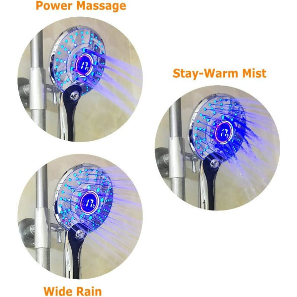 LED-duschhuvud, 3 färger handhållet LED-duschhuvud, temperatur