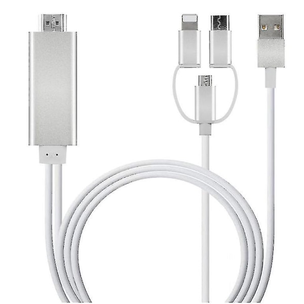 3-i-1 USB-C/Micro USB/Lightning til HDMI-adapterkabel - sølv