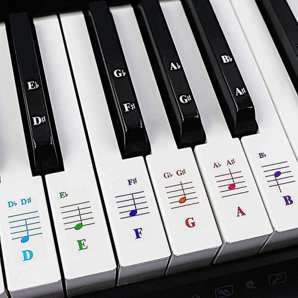 Färgade pianoklistermärken för 37, 49, 54, 61, 88 tangenter, färgglada pianoklistermärken Ersättningsdekaler för pianonoter för tangentbord för nybörjare Barn Transparen-