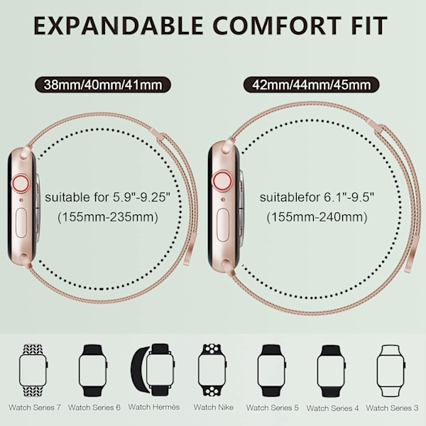Mesh Loop -teräsranneke magneettilukolla naisille ja miehille, korvaava ranneke iWatchille (45mm/44mm/42mm/49mm, Sateenkaari).
