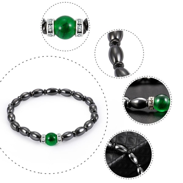 Magnetisk vekttap armbånd, smykker svart og grønn stein