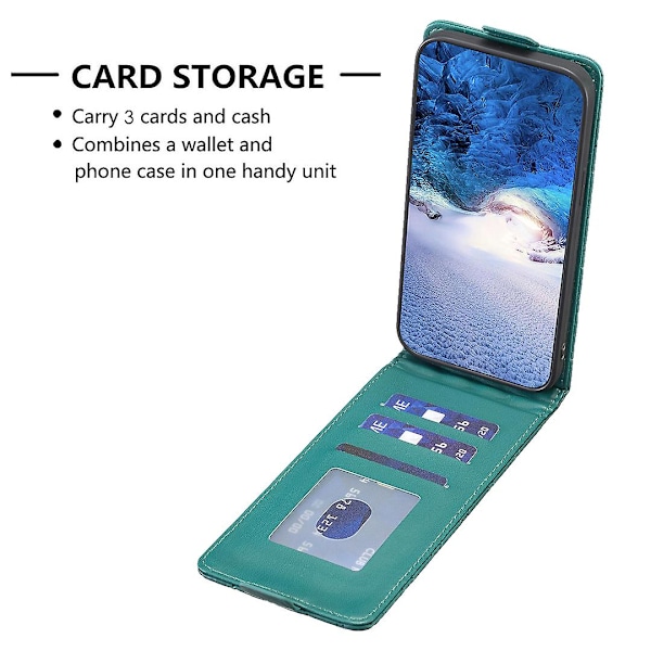 Vertikalt Vändbart Stötsäkert Skal för Iphone 15 PU Läder Präglat Telefonfodral Green